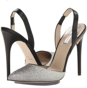 BCBGMAXAZRIA Koda Black Silver Sparkly Vero Cuoio Heels Size 8